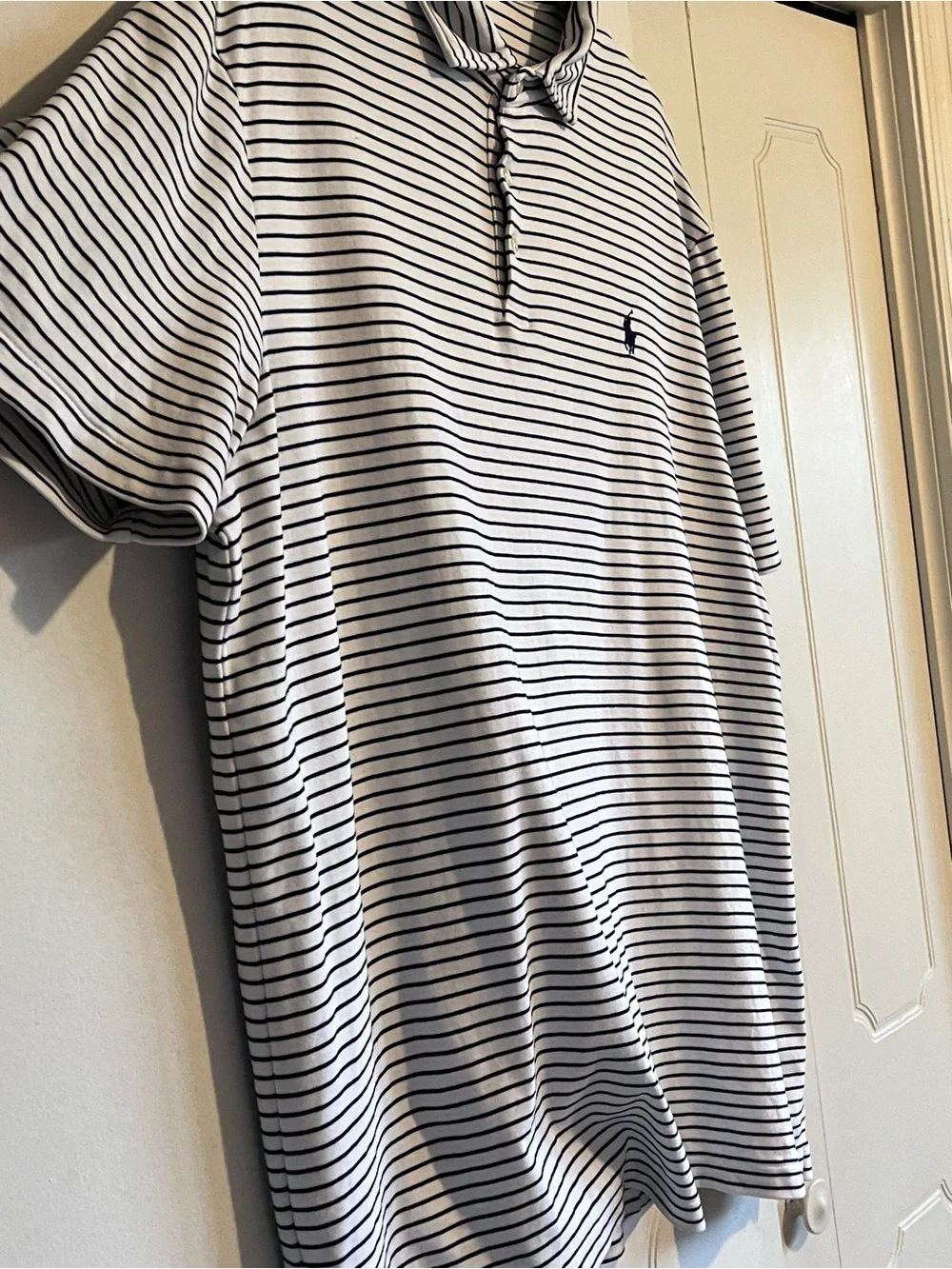 Polo Ralph Lauren Men's XL White Striped 100% Cotton Short Sleeve Navy Pony EUC